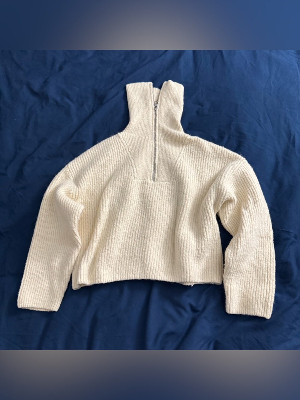 Zara Cream Ribbed Half-Zip Turtleneck Sweater
